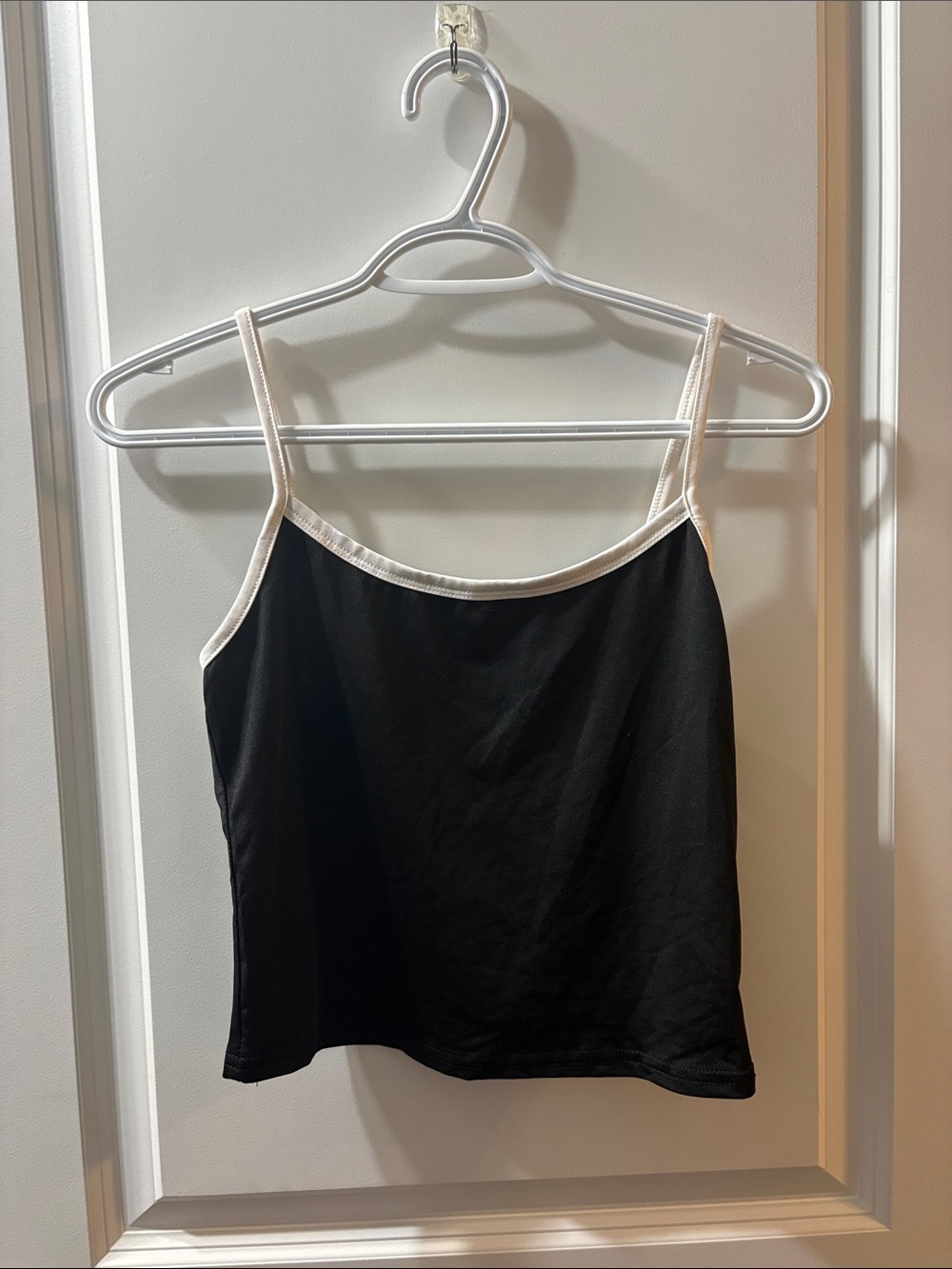 Women’s Black Spaghetti Strap Tank with Cream Trim